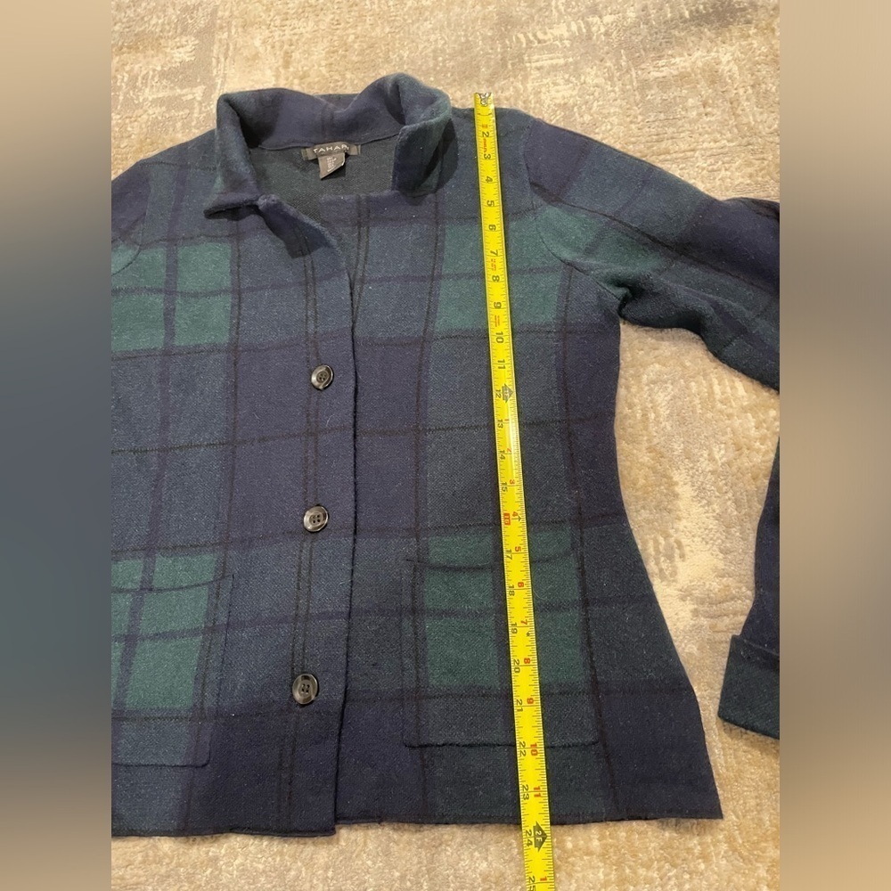 Tahari Soft Plaid Sweater Blazer Size Large Academia Career Preppy Green & Blue - Picture 7 of 8